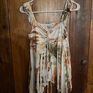 Floral Tie-Front Tank Top in Cream and Rust